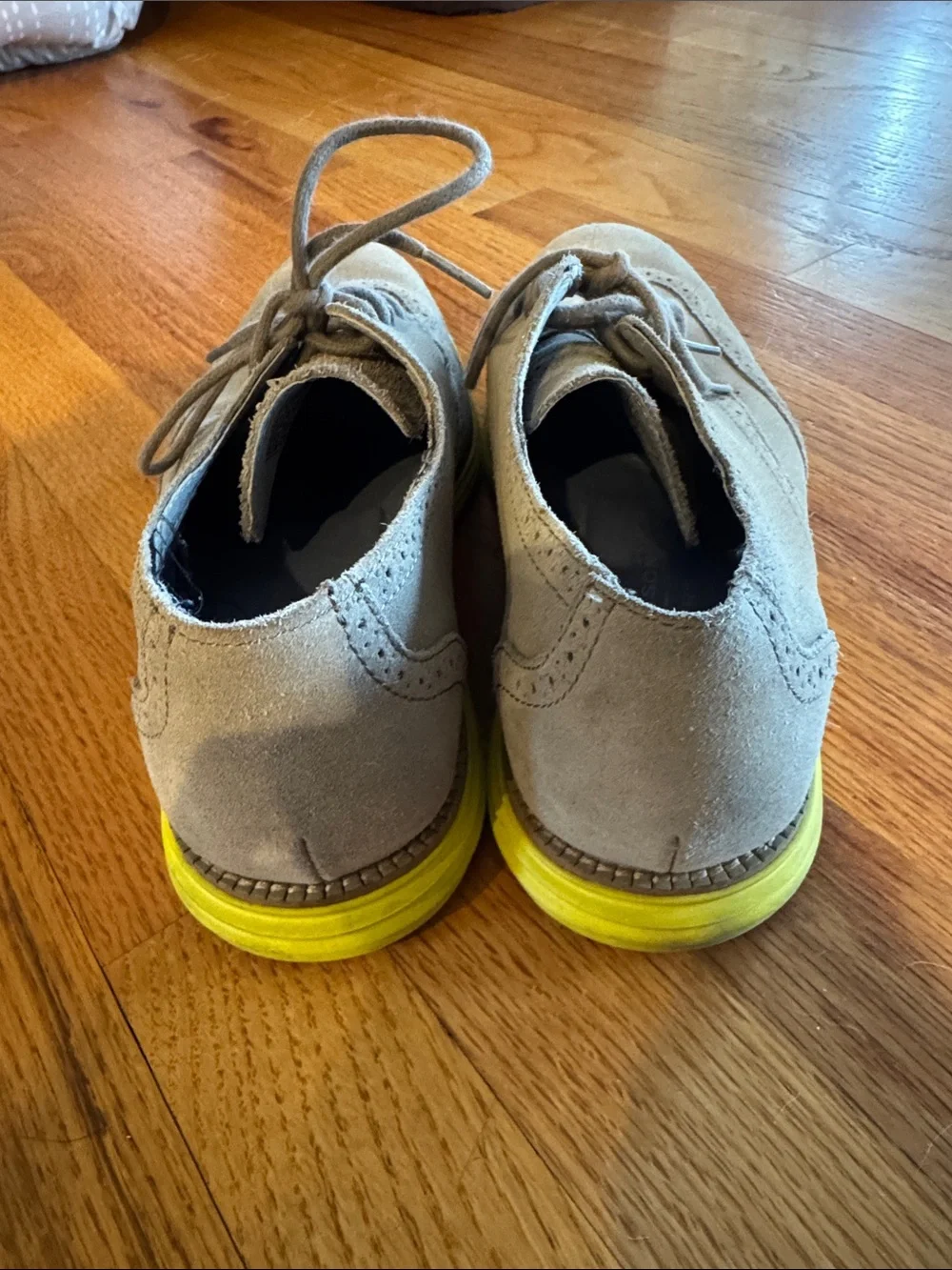Mark Nason Gray Suede Wingtip Derby with Yellow Accent Sole